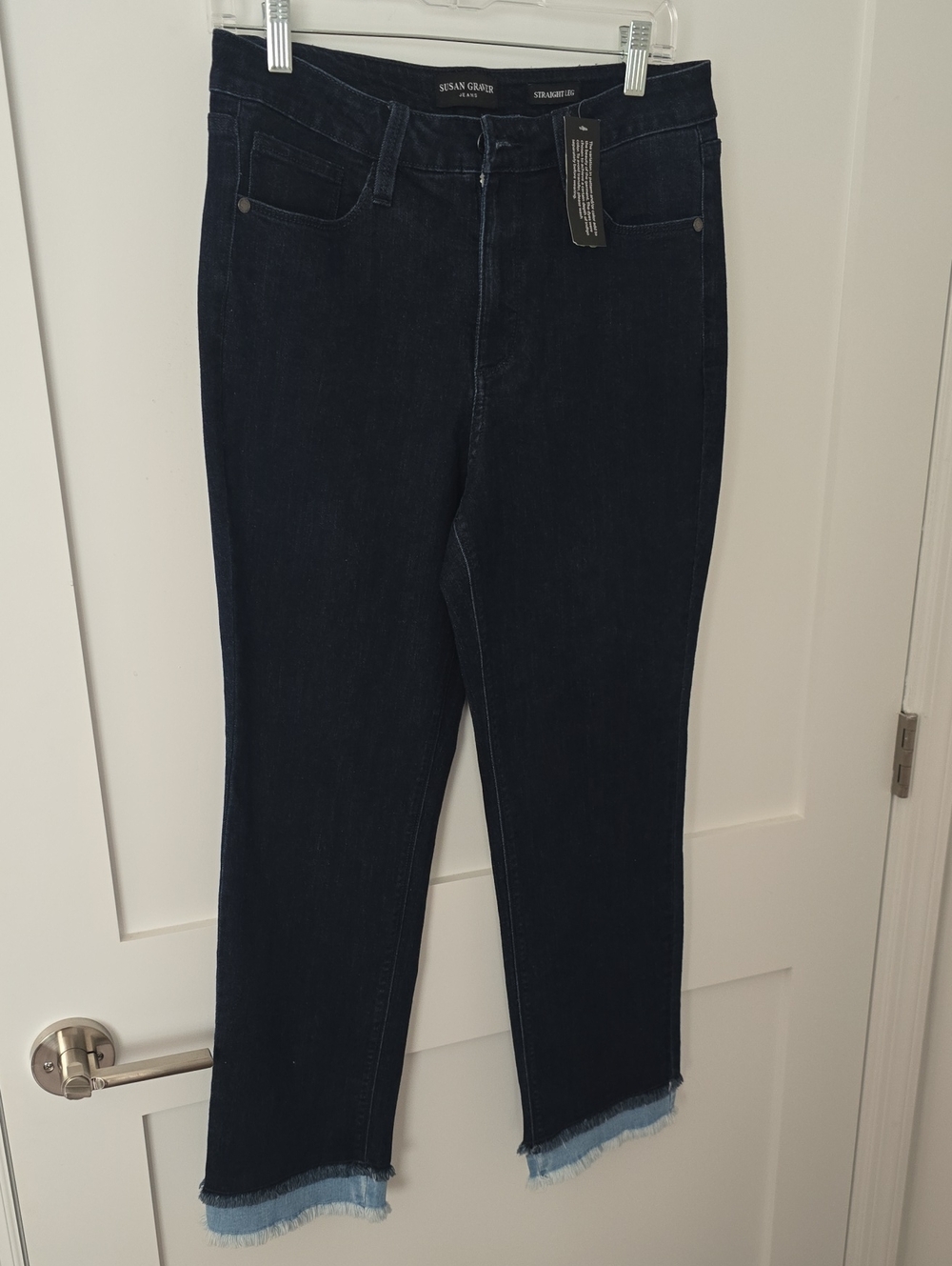 Susan Graver Dark Indigo Ankle Frayed-Hem Jeans